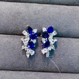14k Gold 3.14 Ctw Vivid Blue Natural Sapphire & Sapphire Earrings