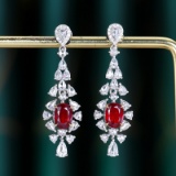 14k Gold 2.93 Ctw Natural Ruby & Diamond Earrings