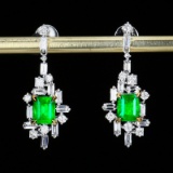 14k Gold 1.54 Ctw Vivid Green Natural Emerald & Diamond Earrings