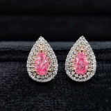 14k Gold 1.12 Ctw Natural Pink Diamond & Diamond Earrings