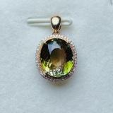 14k Gold 5.8 Ct Natural Tourmaline & Diamond Pendant