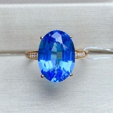 14k Gold 6.65 Ct Natural Topaz & Diamond Ring