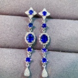 14k Gold 1.58 Ctw Vivid Blue Natural Sapphire & Diamond Earrings