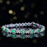 14k Gold 2.36 Ctw Vivid Green Natural Emerald & Diamond Bracelet