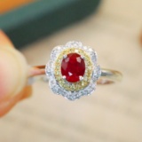 14k Gold 0.77 Ctw Vivid Red Natural Ruby & Diamond Ring