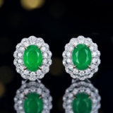 14k Gold 2.59 Ctw Natural Emerald & Diamond Earrings