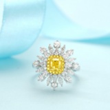 14k Gold 3.20 Ctw Natural Yellow Diamond & Diamond Ring