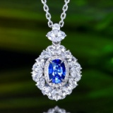 14k Gold 0.83 Ctw Vivid Blue Natural Sapphire & Diamond Pendant