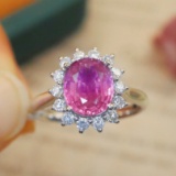 14k Gold 2.27 Ctw Natural Padparadscha Sapphire & Diamond Ring