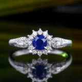 14k Gold 0.88 Ctw Natural Sapphire & Diamond Ring