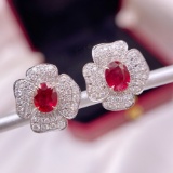 14k Gold 1.29 Ctw Natural Ruby & Diamond Earrings
