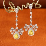 14k Gold 0.94 Ct Natural Yellow Diamond & Diamond Earrings