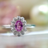 14k Gold 0.74 Ctw Natural Padparadscha Sapphire & Diamond Ring