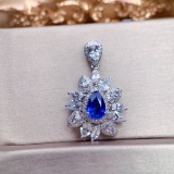 14k Gold 1.38 Ctw Vivid Blue Natural Sapphire & Diamond Pendant