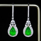 14k Gold 3.39 Ctw Vivid Green Natural Emerald & Diamond Earrings