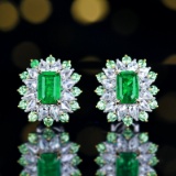 14k Gold 1.82 Ctw Vivid Green Natural Emerald & Diamond Earrings