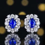 14k Gold 1.18 Ctw Vivid Blue Natural Sapphire & Diamond Earrings