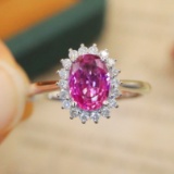 14k Gold 1.25 Ctw Natural Padparadscha Sapphire & Diamond Ring