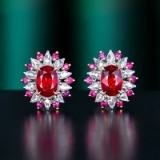 14k Gold 1.74 Ctw Natural Ruby & Diamond Earrings