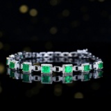 14k Gold 2.55 Ctw Vivid Green Natural Emerald & Diamond Bracelet