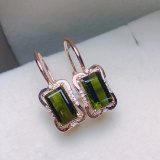14k Gold 2.55 Ct Natural Tourmaline & Diamond Earrings