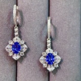 14k Gold 2.42 Ctw Vivid Blue Natural Sapphire & Diamond Earrings