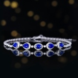14k Gold 2.00 Ctw Vivid Blue Natural Sapphire & Diamond Bracelet