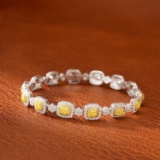 14k Gold 5.37 Ctw Natural Yellow Diamond & Diamond Bracelet