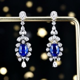 14k Gold 5.07 Ctw Vivid Blue Natural Sapphire & Diamond Earrings