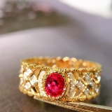 14k Gold 0.53 Ctw Vivid Red Natural Ruby & Diamond Ring