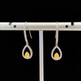 14k Gold 0.58 Ctw Natural Yellow Diamond & Diamond Earrings