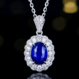 14k Gold 2.58 Ctw Natural Sapphire & Diamond Pendant