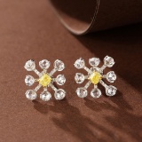 14k Gold 1.36 Ctw Natural Yellow Diamond & Diamond Earrings