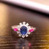 14k Gold 0.91 Ct Natural Sapphire & Diamond Ring