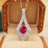 14k Gold 0.91 Ctw Natural Ruby & Diamond Pendant