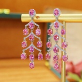 14k Gold 7.56 Ctw Natural Padparadscha Sapphire & Diamond Earrings