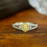 14k Gold 0.36 Ctw Natural Yellow Diamond & Diamond Ring
