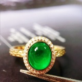 14k Gold 1.48 Ctw Vivid Green Natural Emerald & Diamond Ring