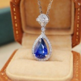 14k Gold 1.95 Ctw Natural Sapphire & Diamond Pendant