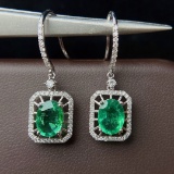 14k Gold 2.44 Ctw Vivid Green Natural Emerald & Diamond Earrings