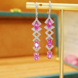 14k Gold 3.43 Ctw Natural Padparadscha Sapphire & Diamond Earrings