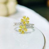 14k Gold 1.30 Ctw Natural Yellow Diamond & Diamond Ring