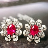 14k Gold 1.40 Ctw Natural Ruby & Diamond Earrings