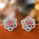14k Gold 0.80 Ctw Natural Pink Diamond & Diamond Earrings