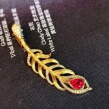 14k Gold 0.75 Ctw Vivid Red Natural Ruby & Diamond Brooch/pendant
