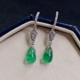 14k Gold 7.03 Ctw Vivid Green Natural Emerald & Diamond Earrings