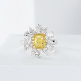 14k Gold 2.87 Ctw Natural Yellow Diamond & Diamond Ring