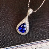 14k Gold 0.84 Ctw Vivid Blue Natural Sapphire & Diamond Pendant