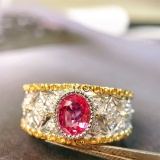 14k Gold 0.73 Ctw Natural Padparadscha Sapphire & Diamond Ring