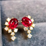 14k Gold 0.90 Ctw Natural Ruby & Diamond Earrings